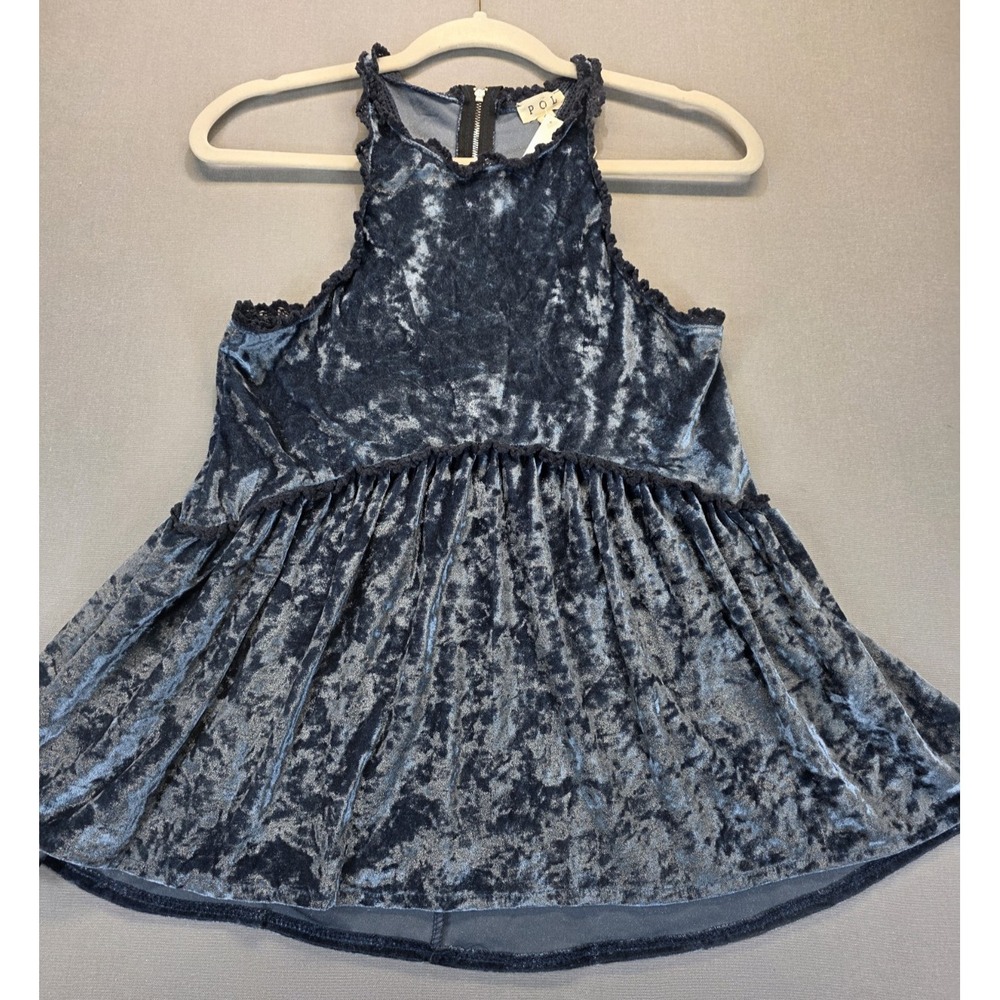 NWT‎ Pol Womens Babydoll Tank Small Blue Burnout Velvet Retro Y2K Glam Holiday